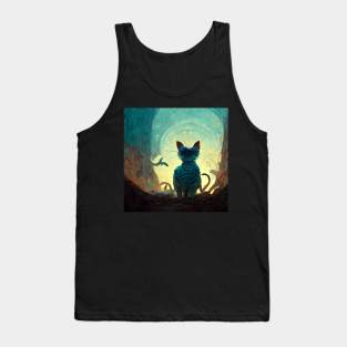 Strange cat looking backwards into a tunnel. Tank Top